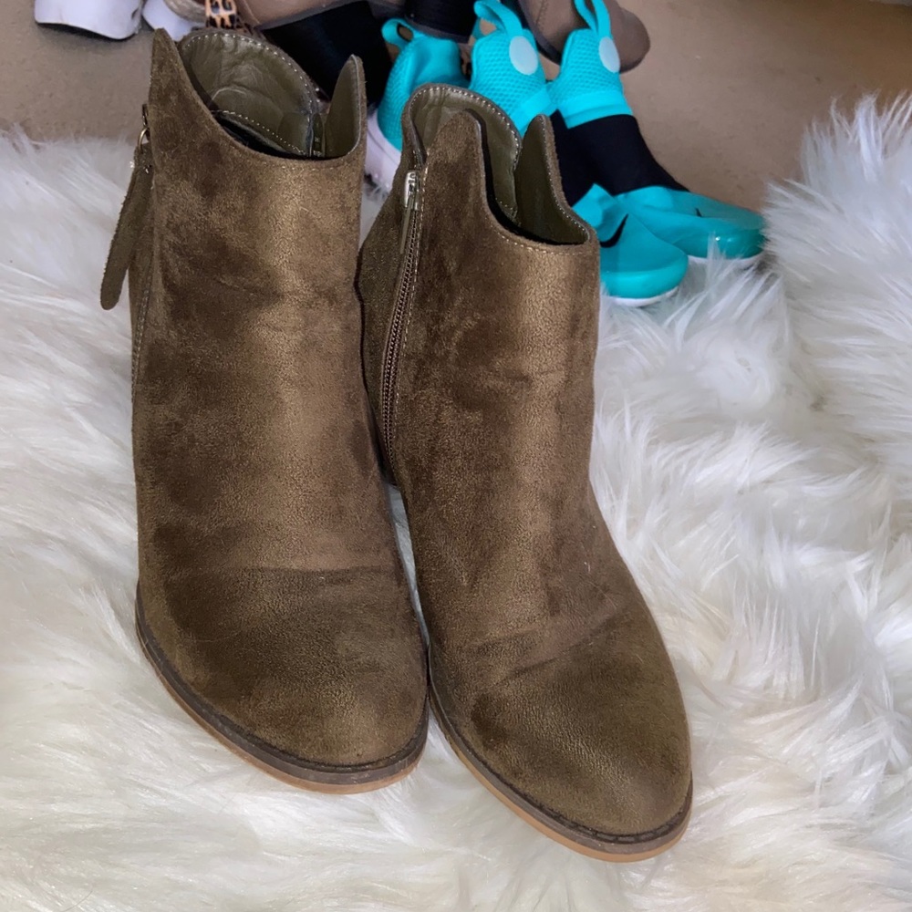 Dark green suede booties